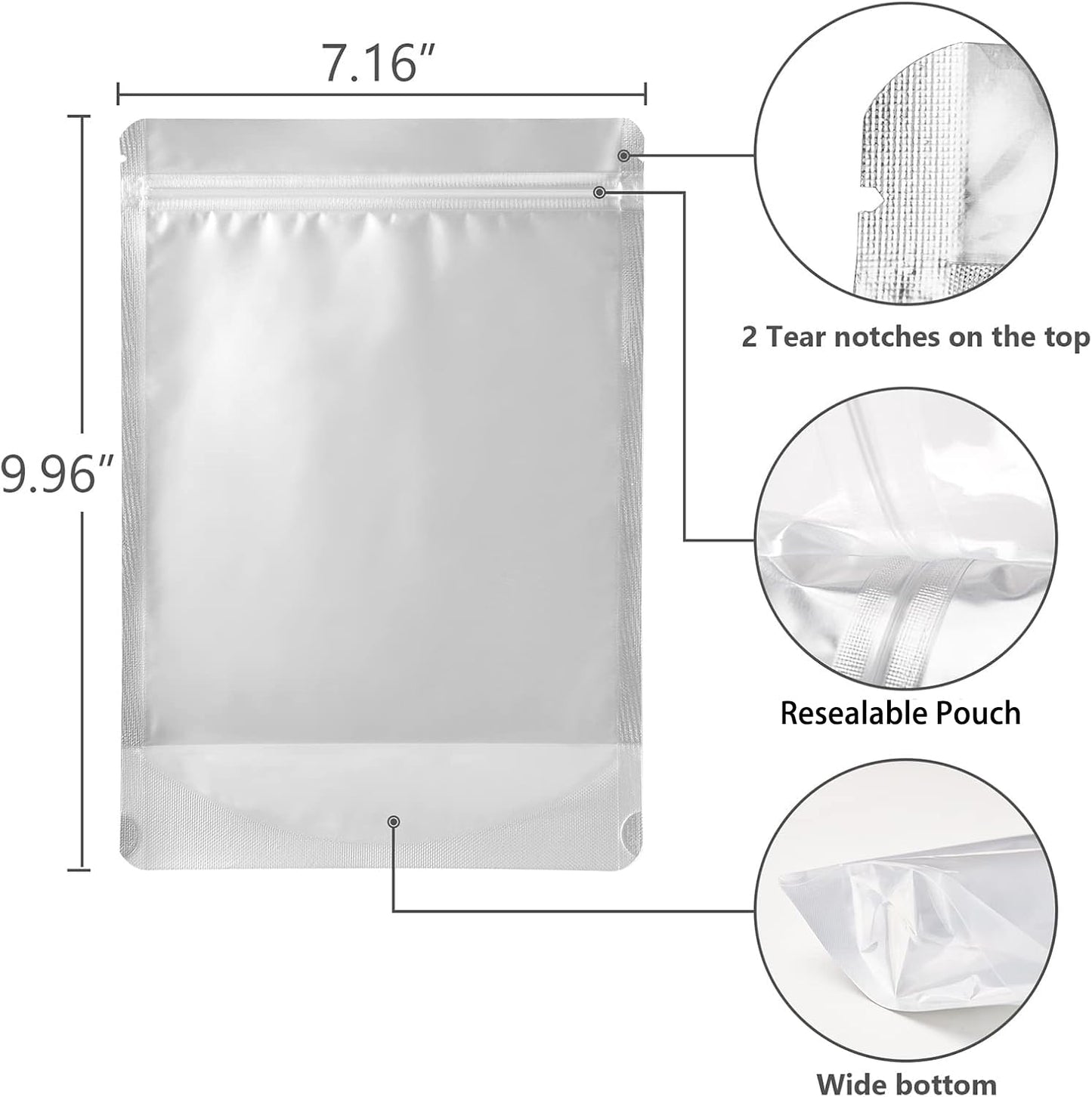 LZLPACKING 100 Pieces resealable Mylar Bags with Clear Front Window,Smell Proof Edible Packaging,Stand up Pouches Bags for Food Storage(5×8 Inch/12.7 x 20.3cm)