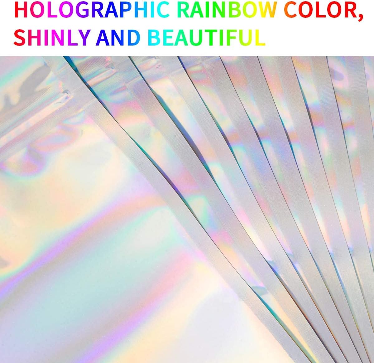 Stand Up Holographic Mylar Bags Resealable Zipper Bags for Small Business Packaging Supplies(100PACK, 6x9IN)
