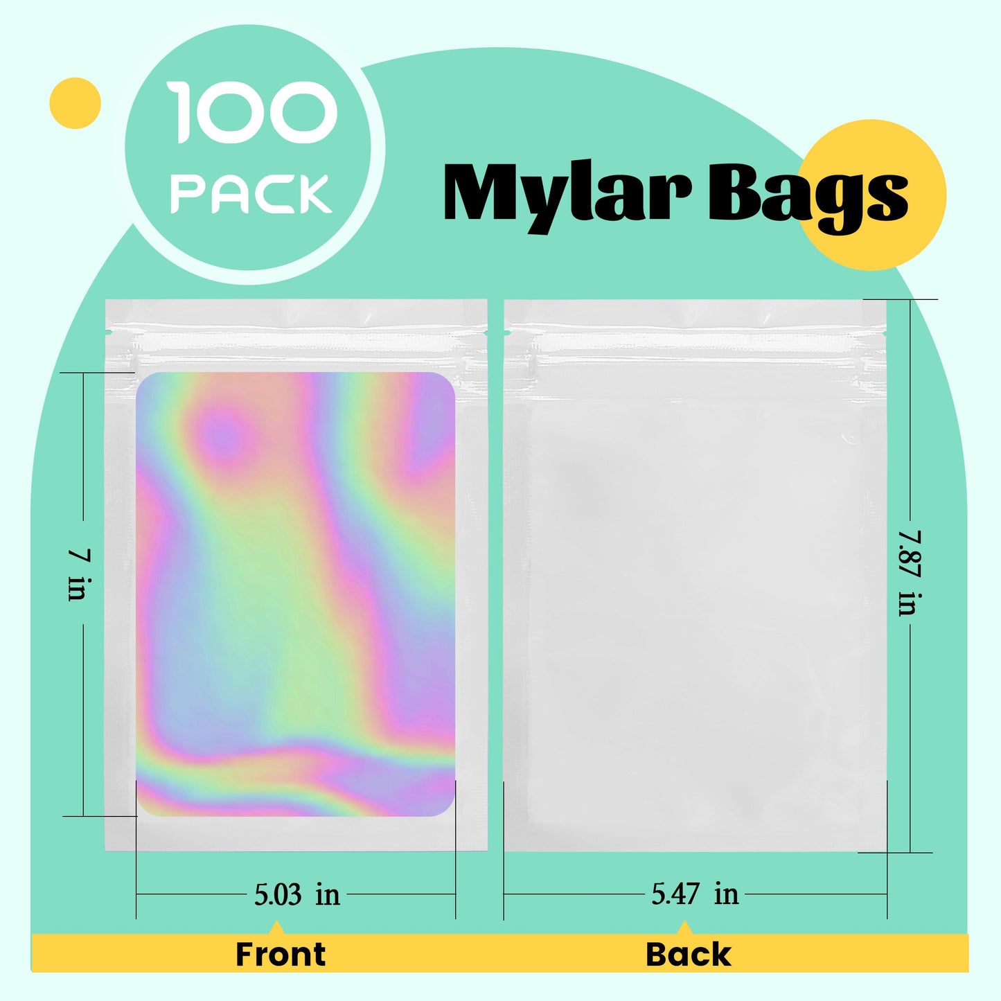 100 Pack 5x8 Mylar Bags for Food Storage and Resealable Stand Up for Small Business Packaging Supplies Great for Party Favor Food Storage