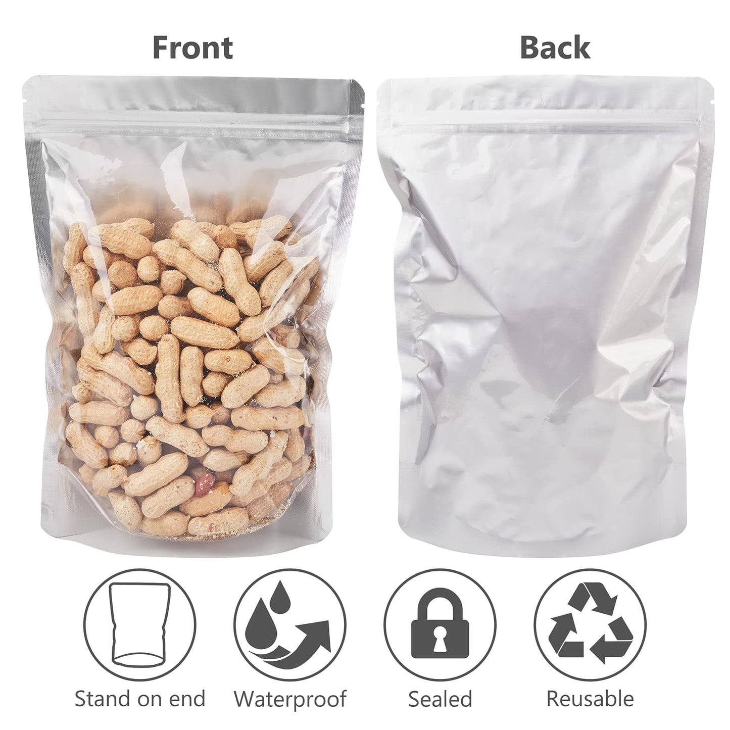 LZLPACKING 100 Pieces resealable Mylar Bags with Clear Front Window,Smell Proof Edible Packaging,Stand up Pouches Bags for Food Storage(5×8 Inch/12.7 x 20.3cm)
