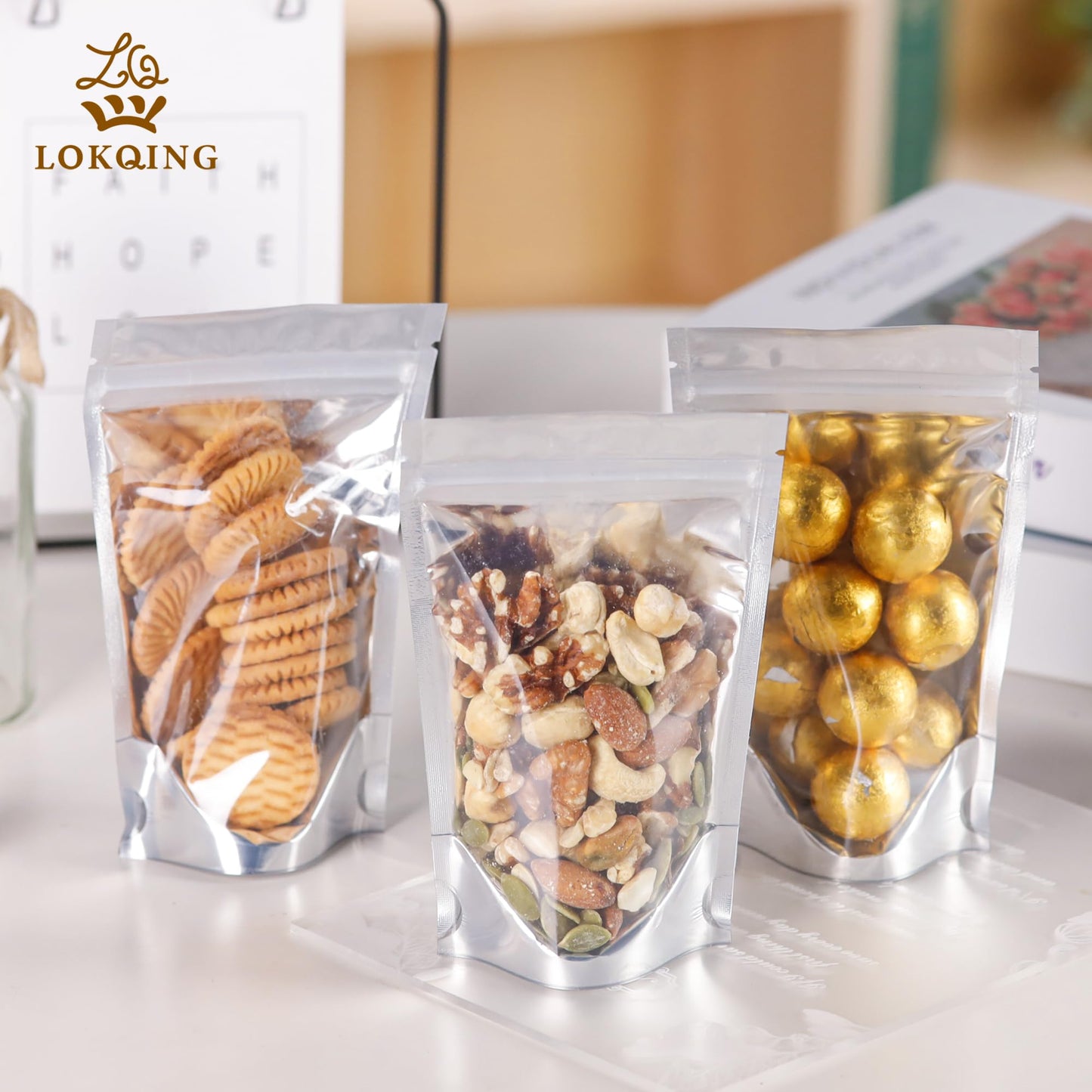 100 Pack 5x8 Mylar Bags for Food Storage and Resealable Stand Up for Small Business Packaging Supplies Great for Party Favor Food Storage