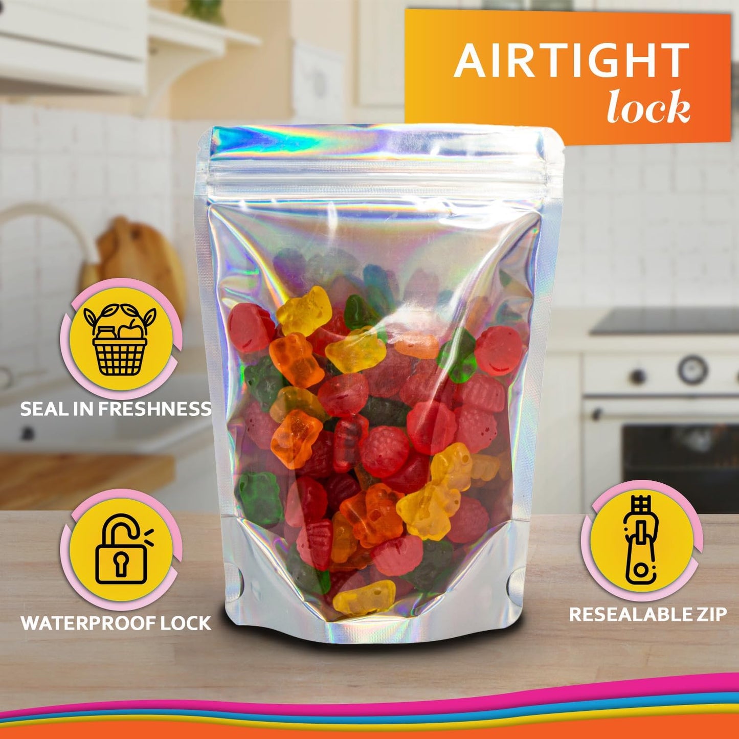 100 Pcs Iridescent Resealable Mylar Bags - 5x7 Inch Ziplock Heat Sealable Stand Up Pouches Parties Small Business Packaging