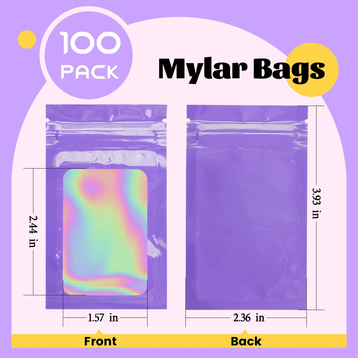100 Pack 5x8 Mylar Bags for Food Storage and Resealable Stand Up for Small Business Packaging Supplies Great for Party Favor Food Storage