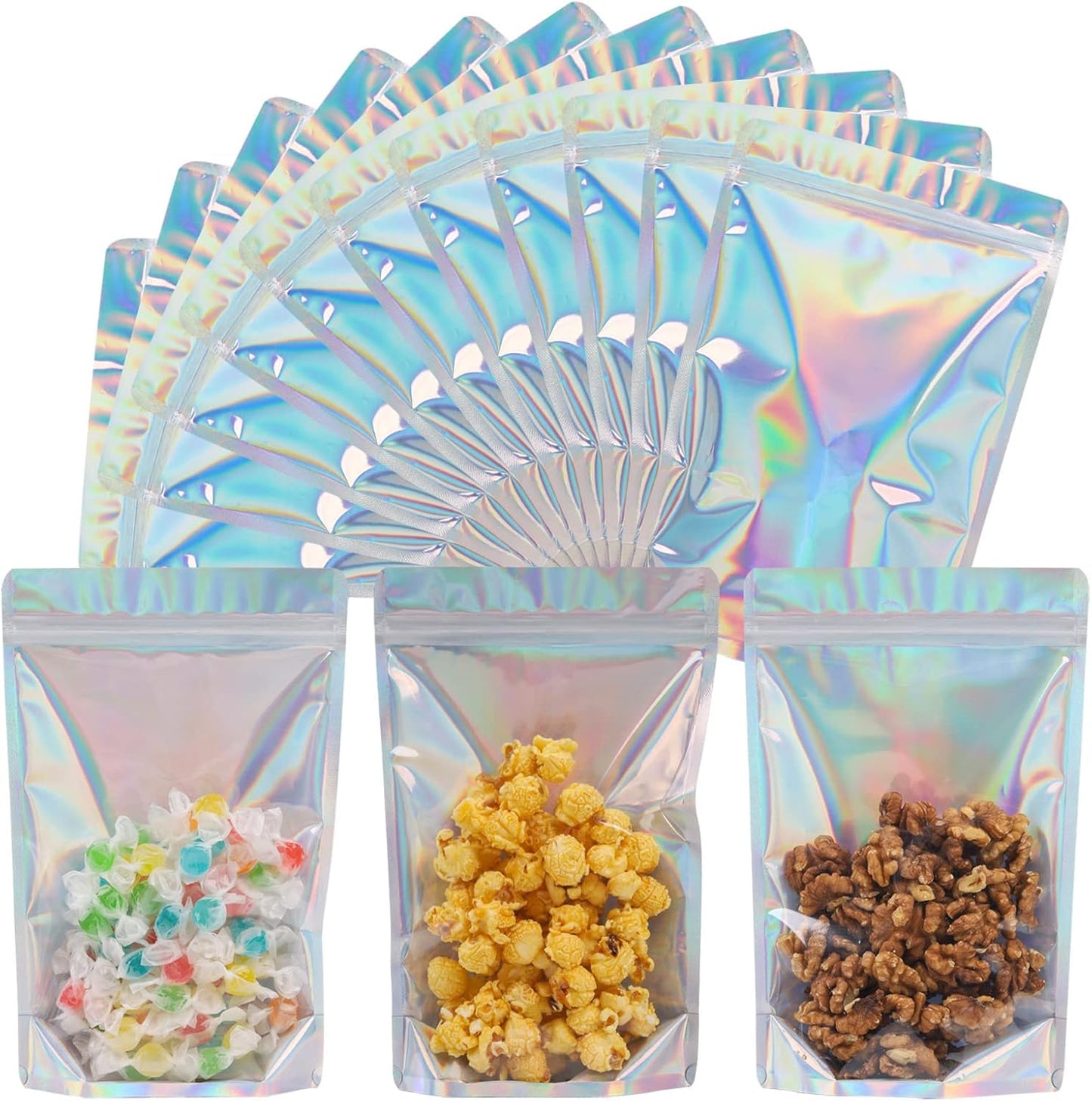 Stand Up Holographic Mylar Bags Resealable Zipper Bags for Small Business Packaging Supplies(100PACK, 6x9IN)