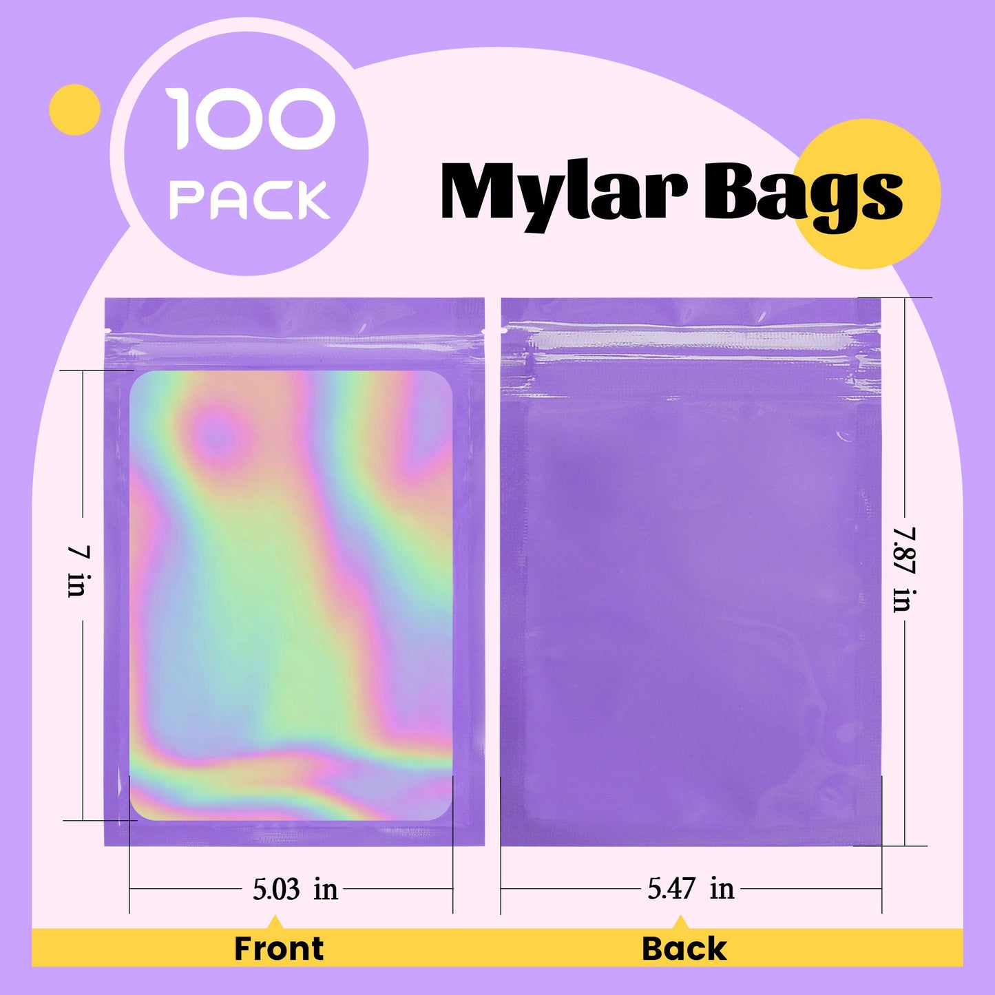 100 Pack 5x8 Mylar Bags for Food Storage and Resealable Stand Up for Small Business Packaging Supplies Great for Party Favor Food Storage