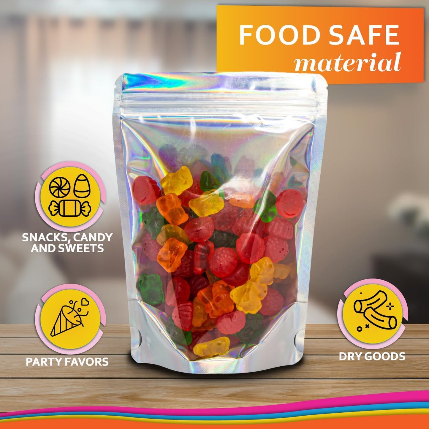 100 Pcs Iridescent Resealable Mylar Bags - 5x7 Inch Ziplock Heat Sealable Stand Up Pouches Parties Small Business Packaging