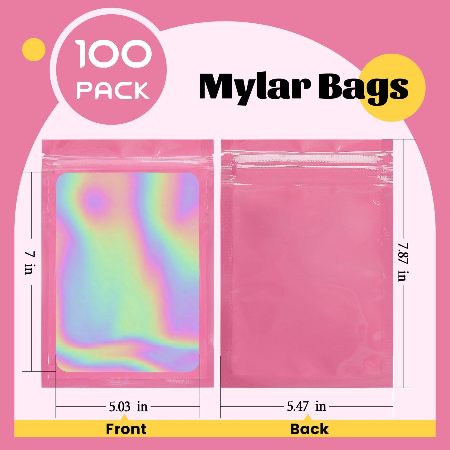 100 Pack 5x8 Mylar Bags for Food Storage and Resealable Stand Up for Small Business Packaging Supplies Great for Party Favor Food Storage