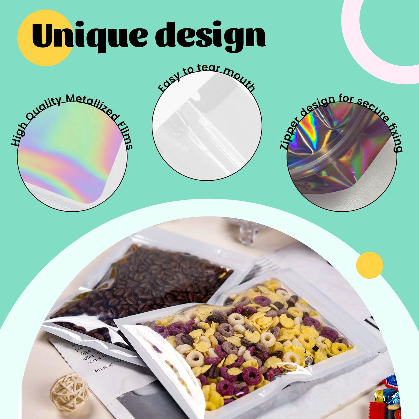 100 Pack 5x8 Mylar Bags for Food Storage and Resealable Stand Up for Small Business Packaging Supplies Great for Party Favor Food Storage