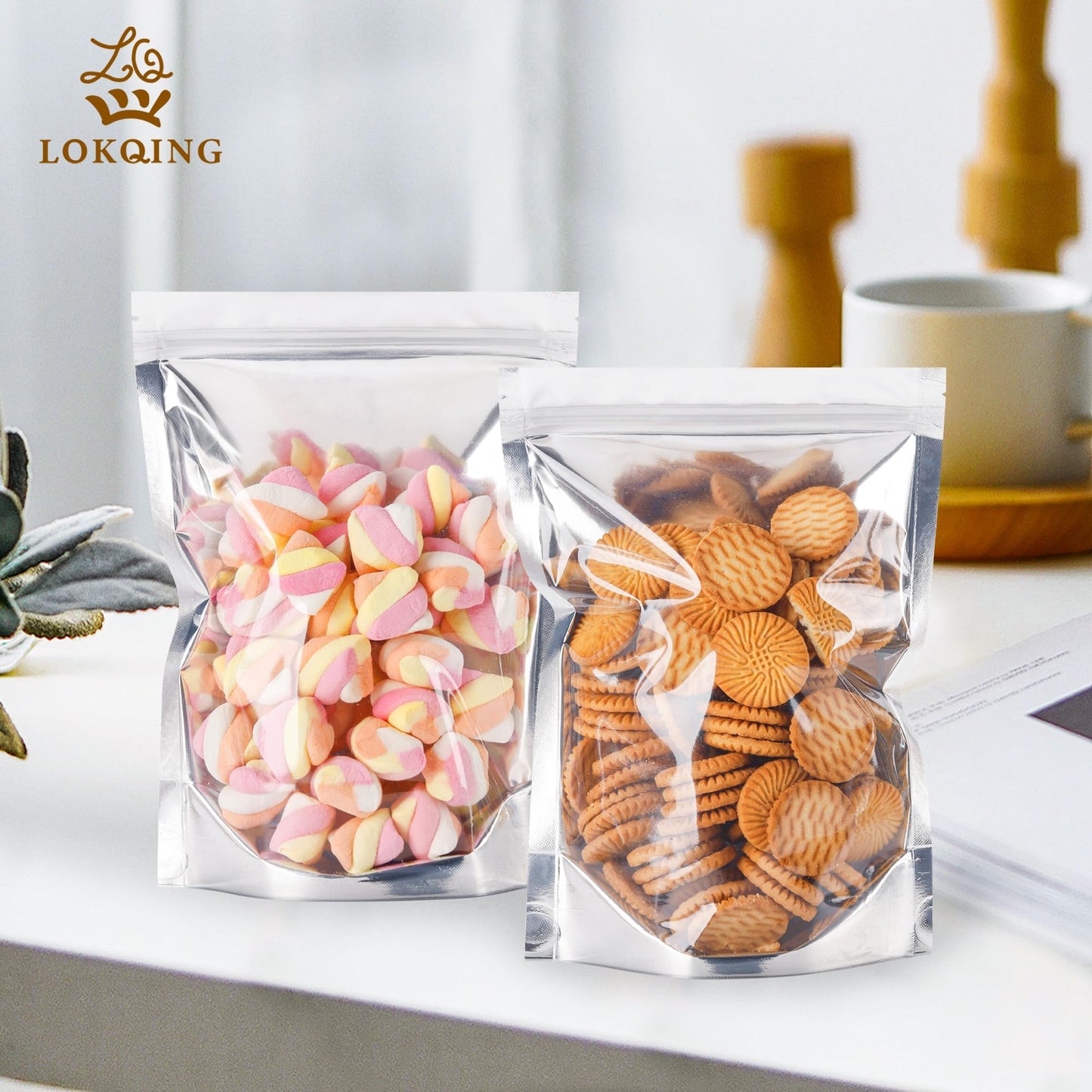 100 Pack 5x8 Mylar Bags for Food Storage and Resealable Stand Up for Small Business Packaging Supplies Great for Party Favor Food Storage