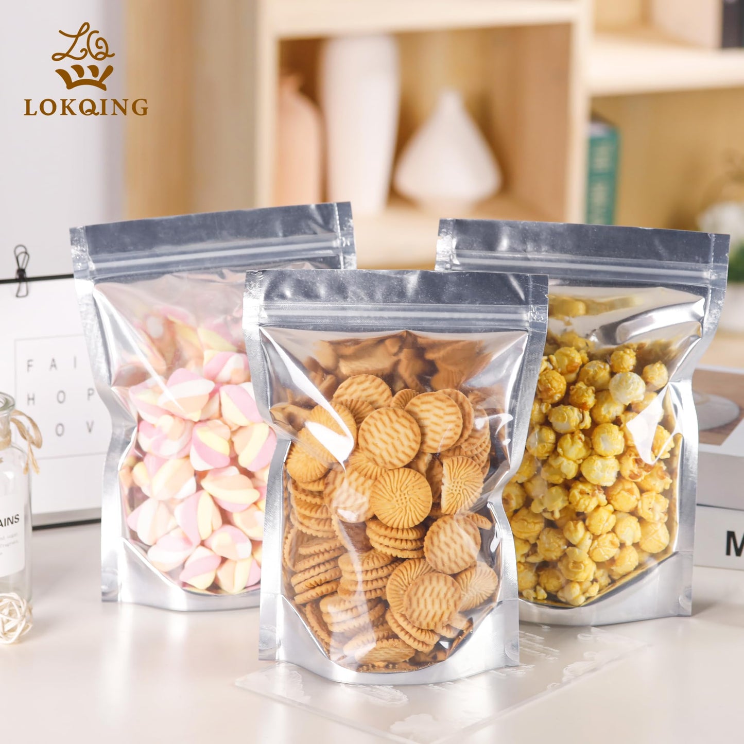 100 Pack 5x8 Mylar Bags for Food Storage and Resealable Stand Up for Small Business Packaging Supplies Great for Party Favor Food Storage