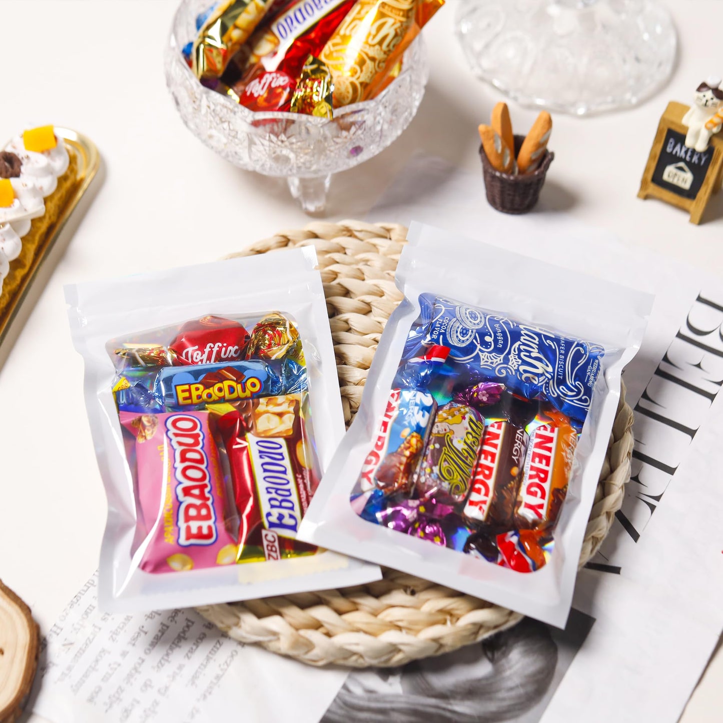 100 Pack 5x8 Mylar Bags for Food Storage and Resealable Stand Up for Small Business Packaging Supplies Great for Party Favor Food Storage