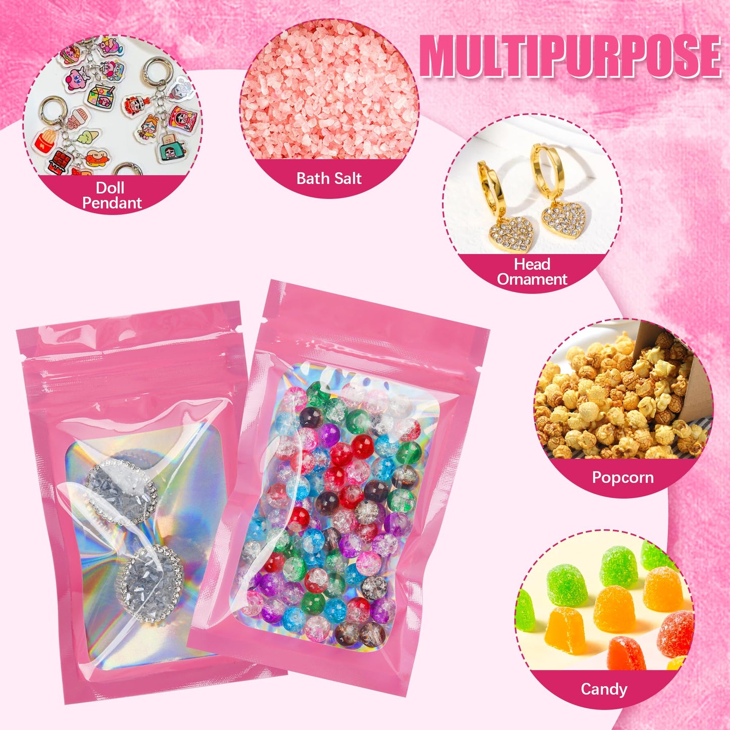 100 Pack 5x8 Mylar Bags for Food Storage and Resealable Stand Up for Small Business Packaging Supplies Great for Party Favor Food Storage