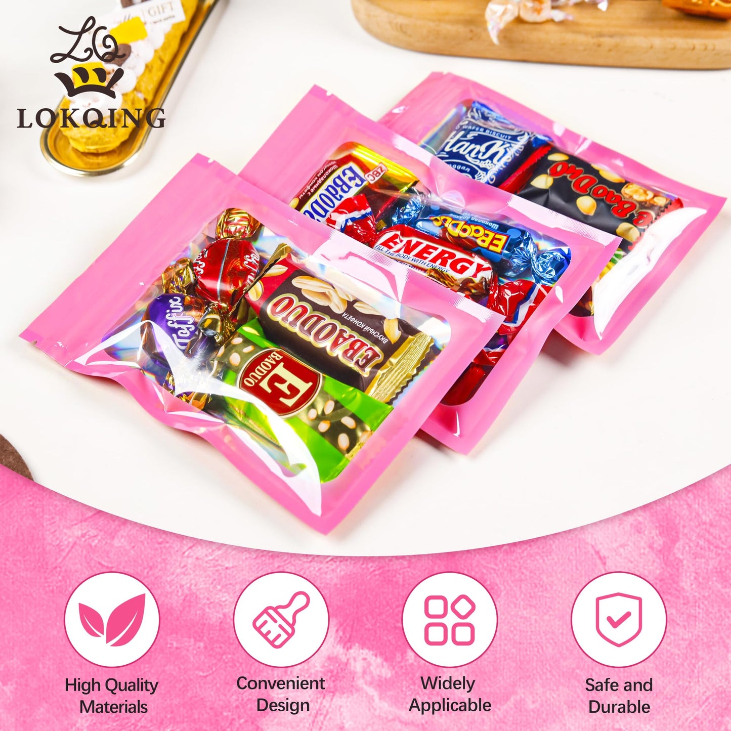 100 Pack 5x8 Mylar Bags for Food Storage and Resealable Stand Up for Small Business Packaging Supplies Great for Party Favor Food Storage