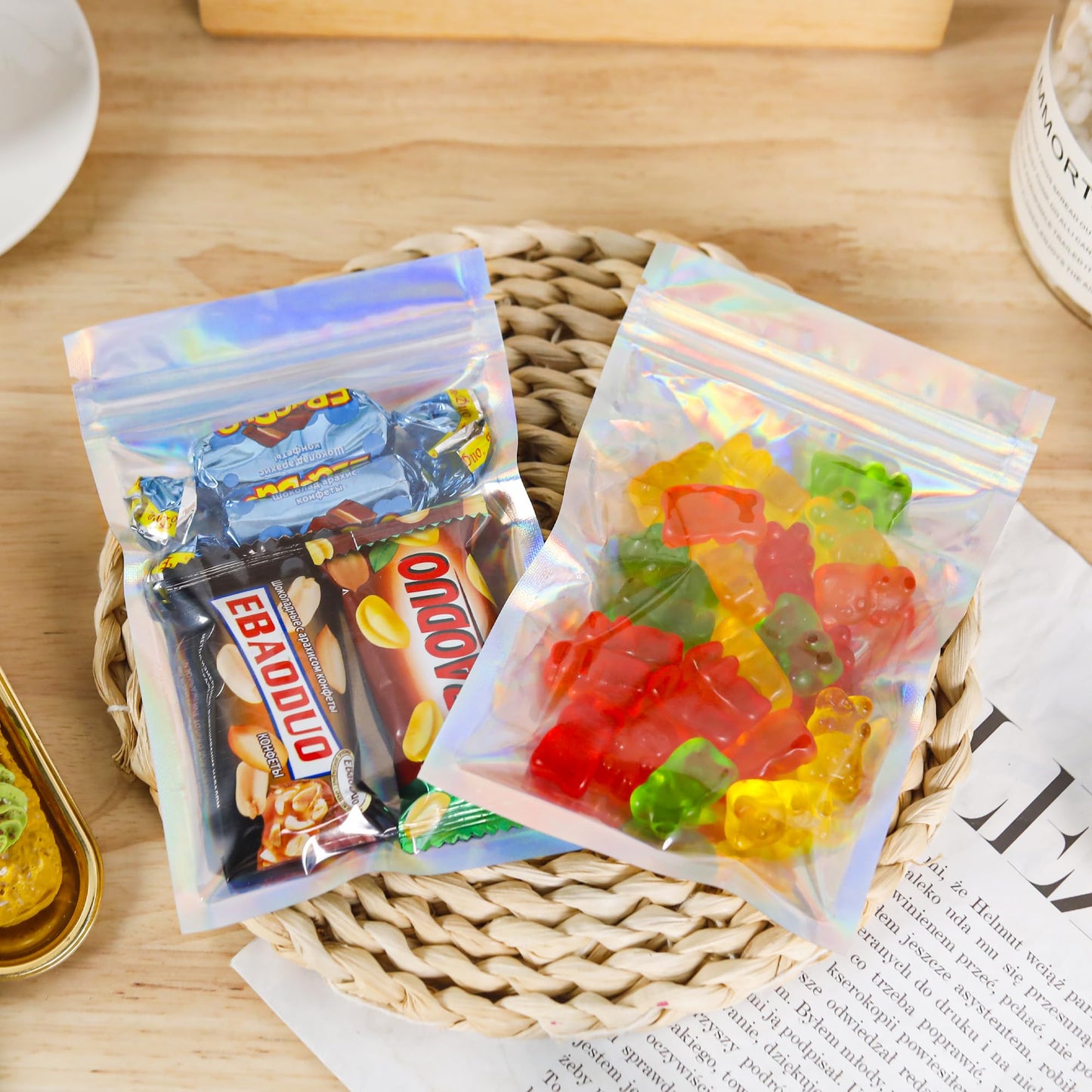 100 Pack 5x8 Mylar Bags for Food Storage and Resealable Stand Up for Small Business Packaging Supplies Great for Party Favor Food Storage