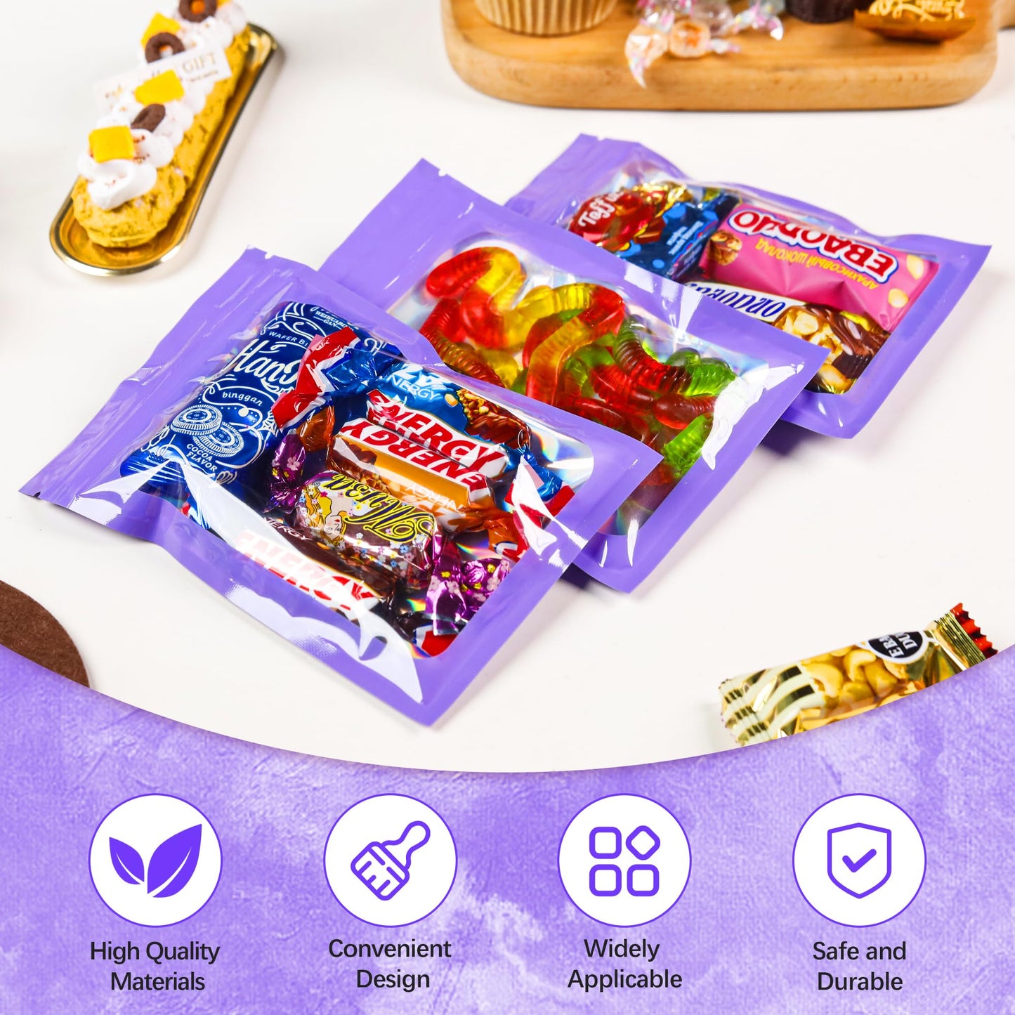 100 Pack 5x8 Mylar Bags for Food Storage and Resealable Stand Up for Small Business Packaging Supplies Great for Party Favor Food Storage
