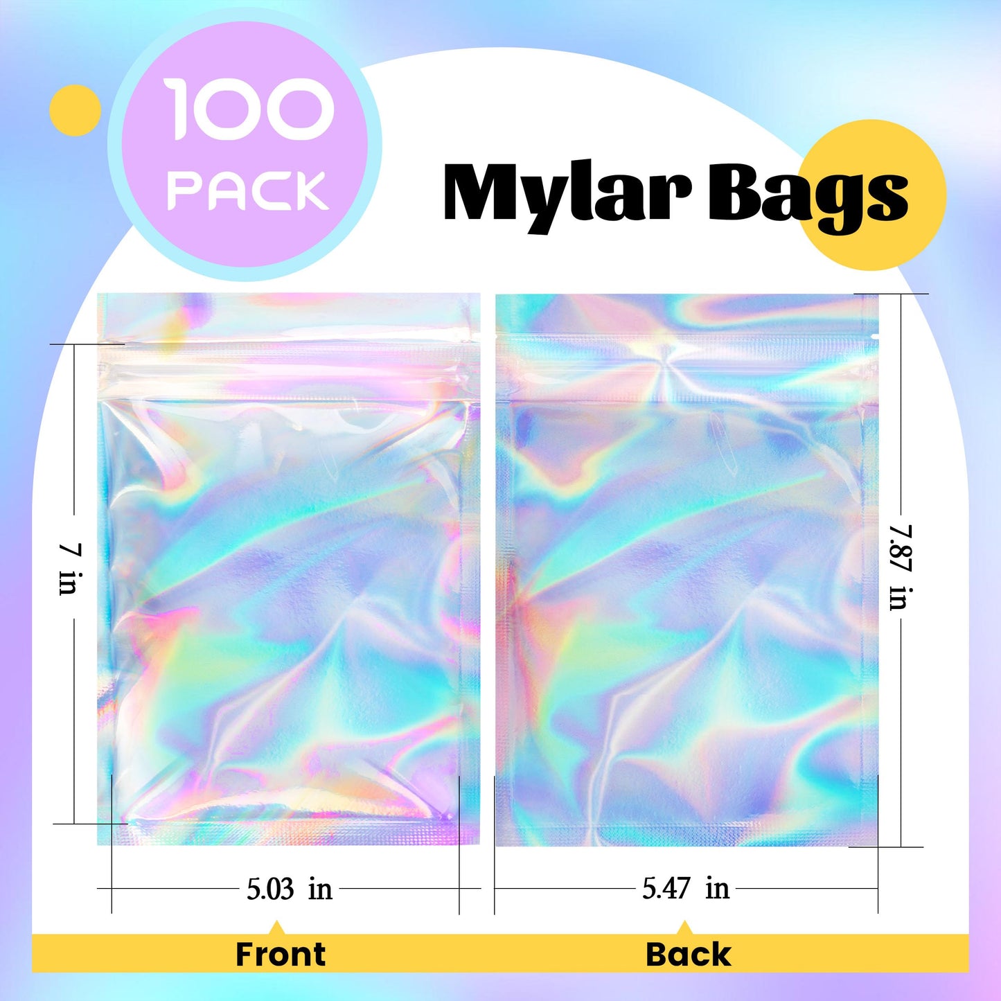 100 Pack 5x8 Mylar Bags for Food Storage and Resealable Stand Up for Small Business Packaging Supplies Great for Party Favor Food Storage