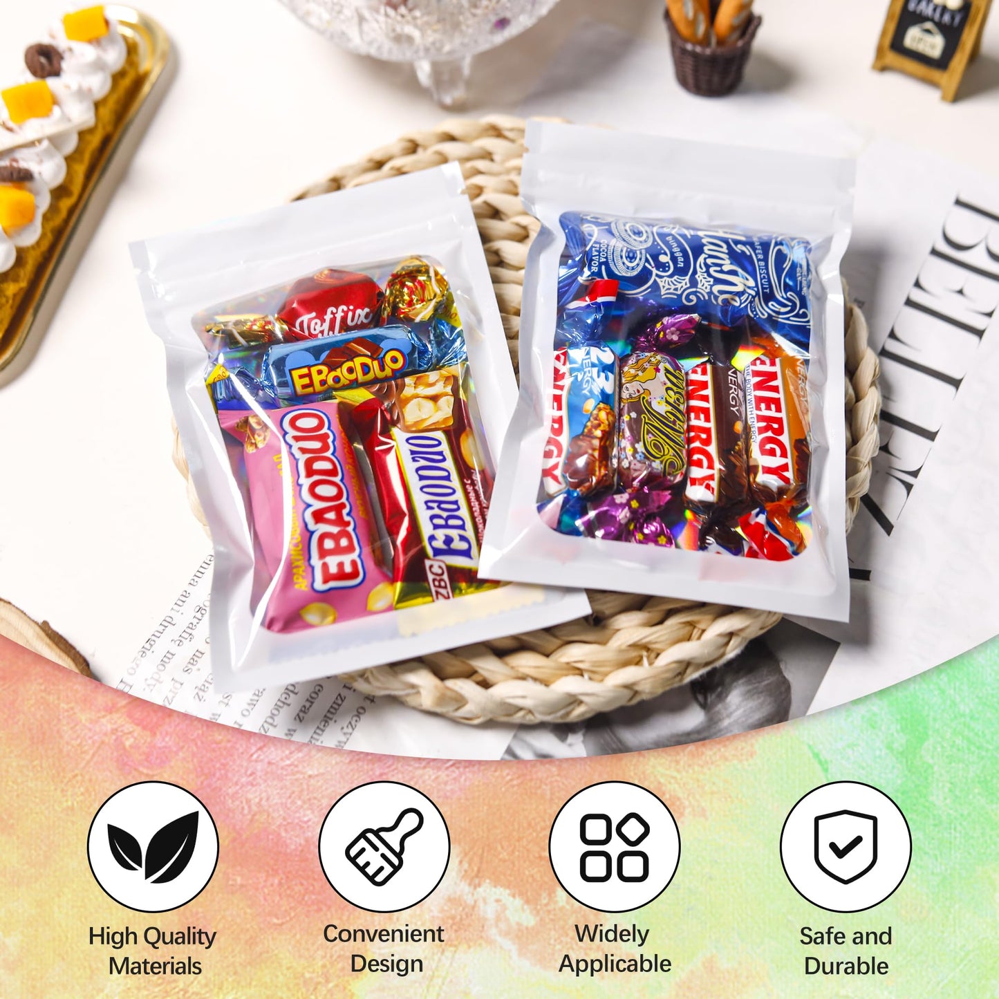 100 Pack 5x8 Mylar Bags for Food Storage and Resealable Stand Up for Small Business Packaging Supplies Great for Party Favor Food Storage