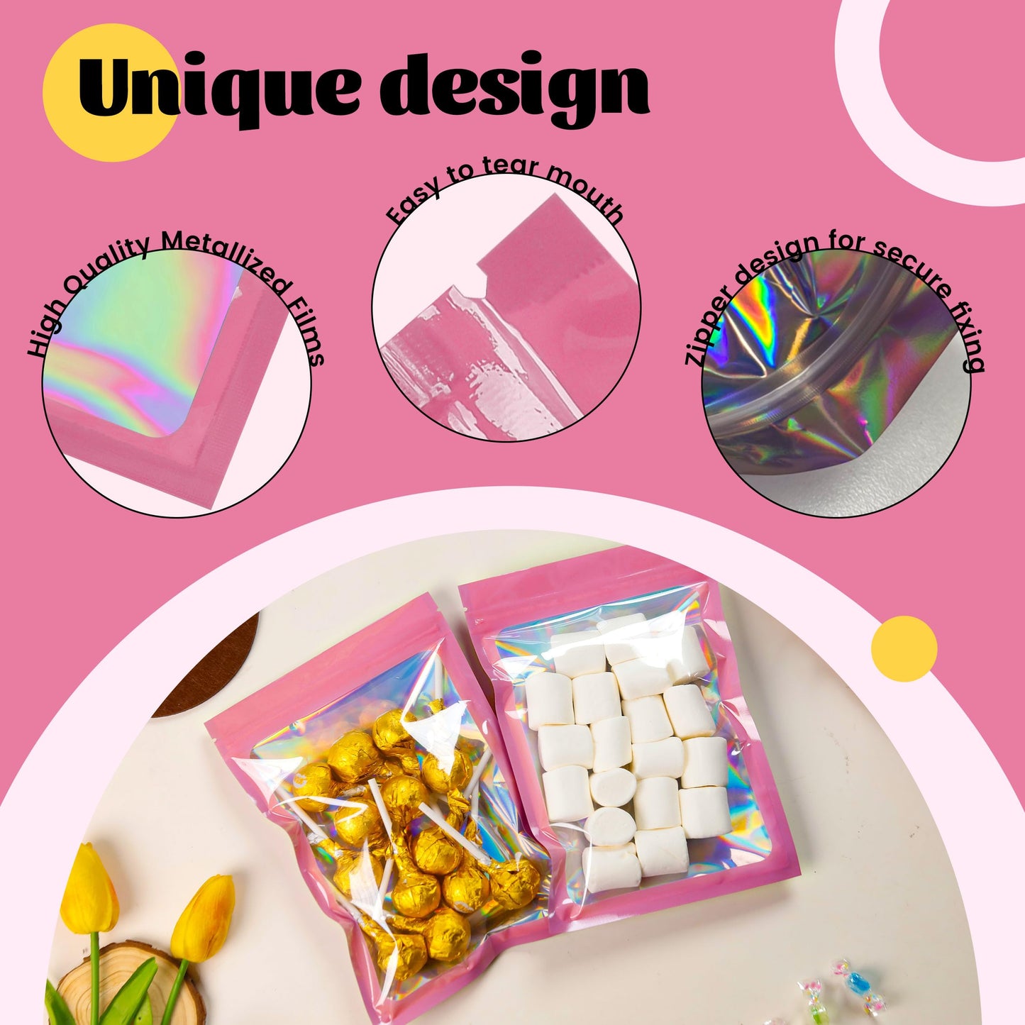 100 Pack 5x8 Mylar Bags for Food Storage and Resealable Stand Up for Small Business Packaging Supplies Great for Party Favor Food Storage