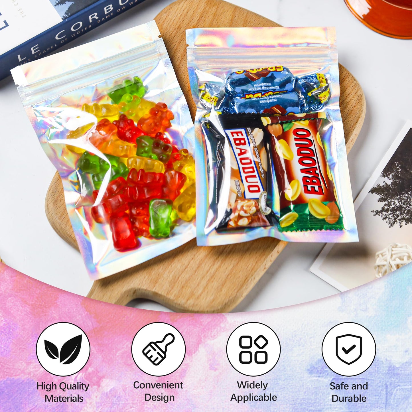 100 Pack 5x8 Mylar Bags for Food Storage and Resealable Stand Up for Small Business Packaging Supplies Great for Party Favor Food Storage