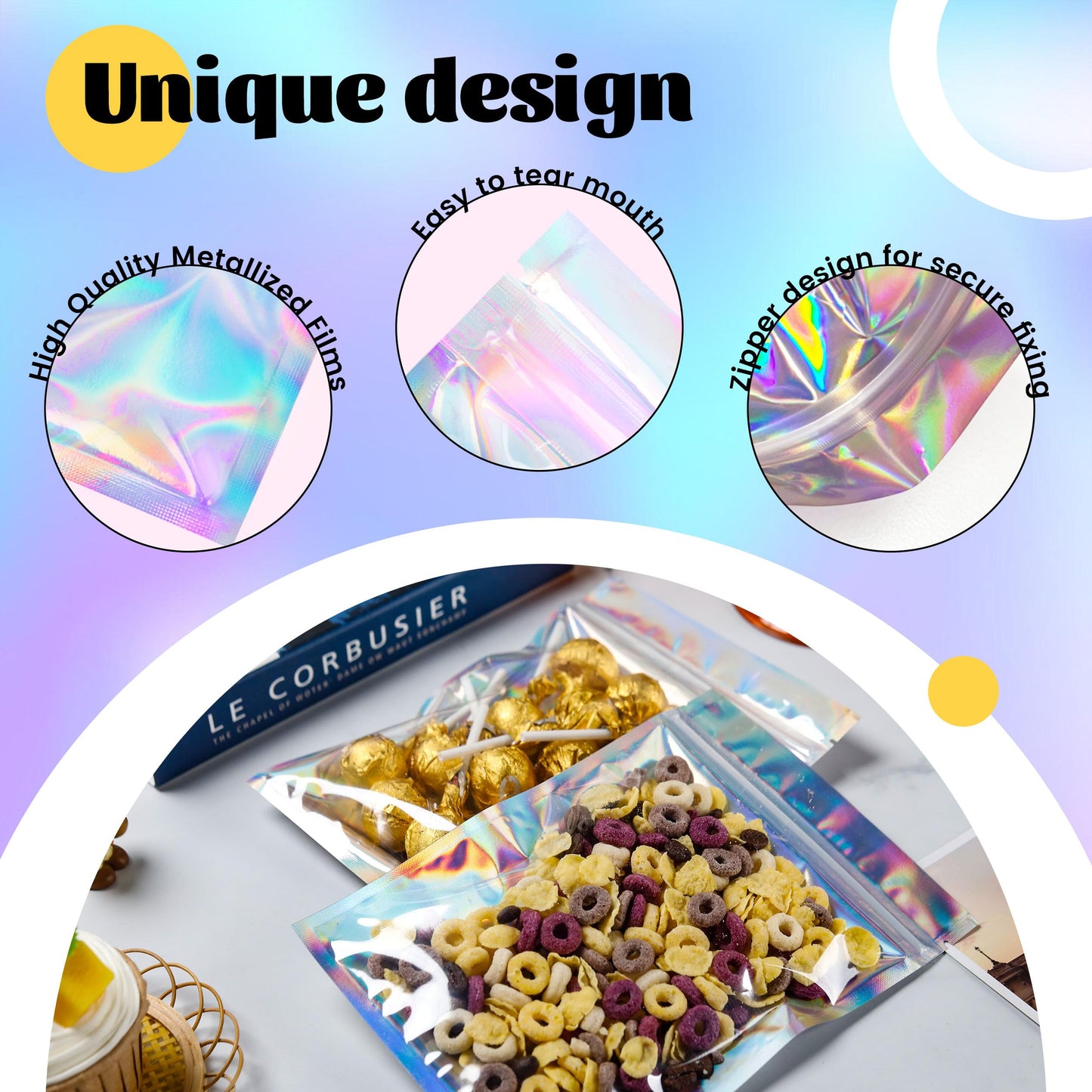 100 Pack 5x8 Mylar Bags for Food Storage and Resealable Stand Up for Small Business Packaging Supplies Great for Party Favor Food Storage