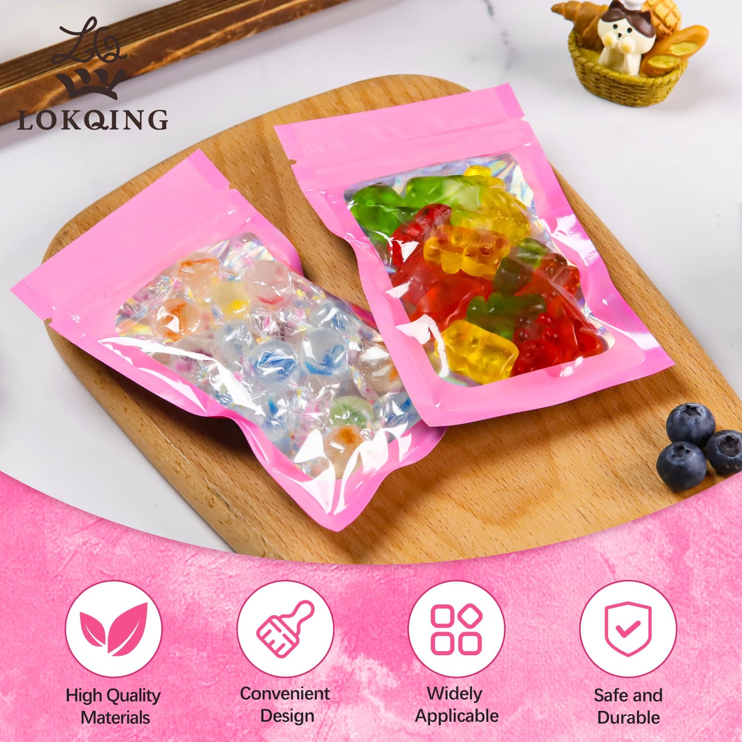 100 Pack 5x8 Mylar Bags for Food Storage and Resealable Stand Up for Small Business Packaging Supplies Great for Party Favor Food Storage