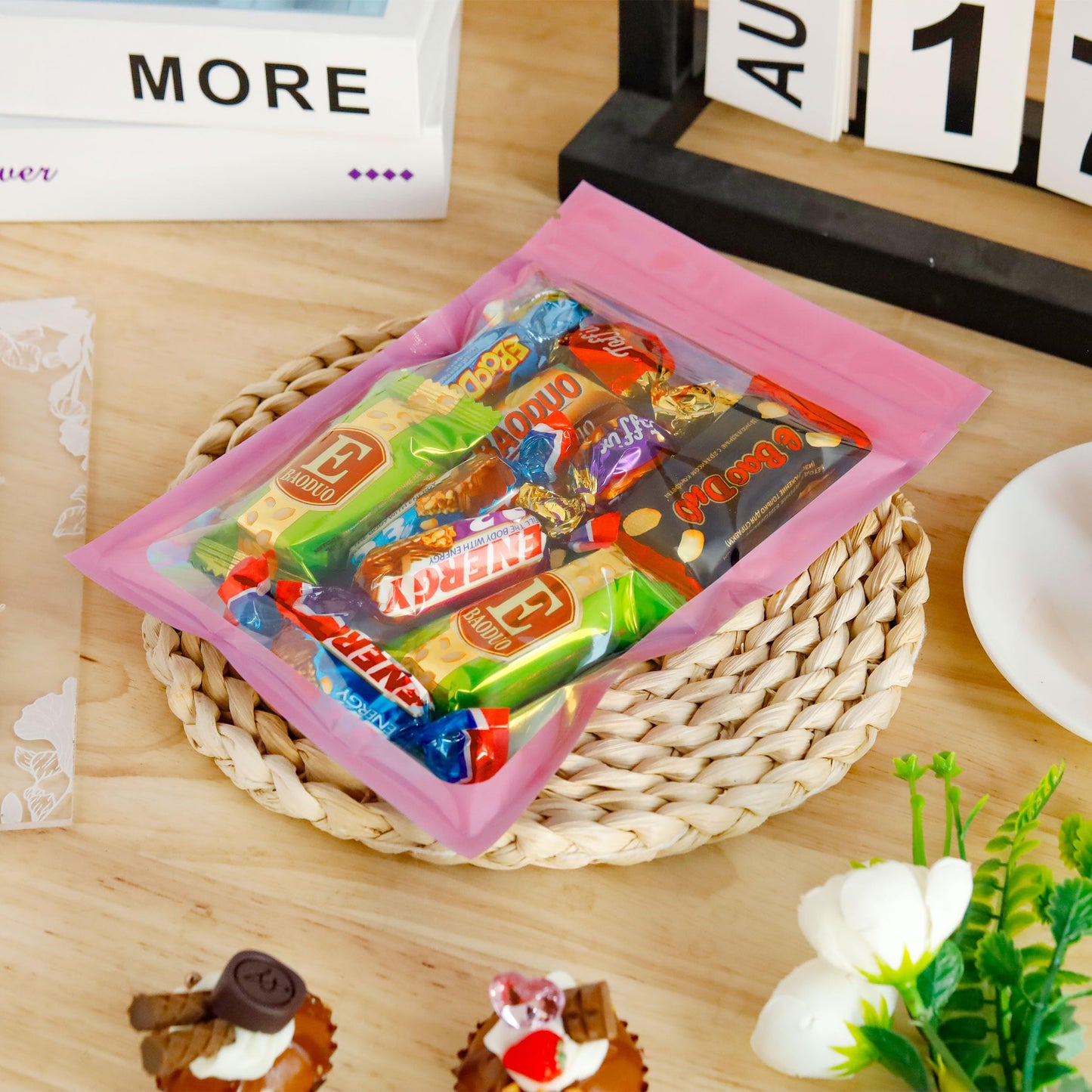100 Pack 5x8 Mylar Bags for Food Storage and Resealable Stand Up for Small Business Packaging Supplies Great for Party Favor Food Storage