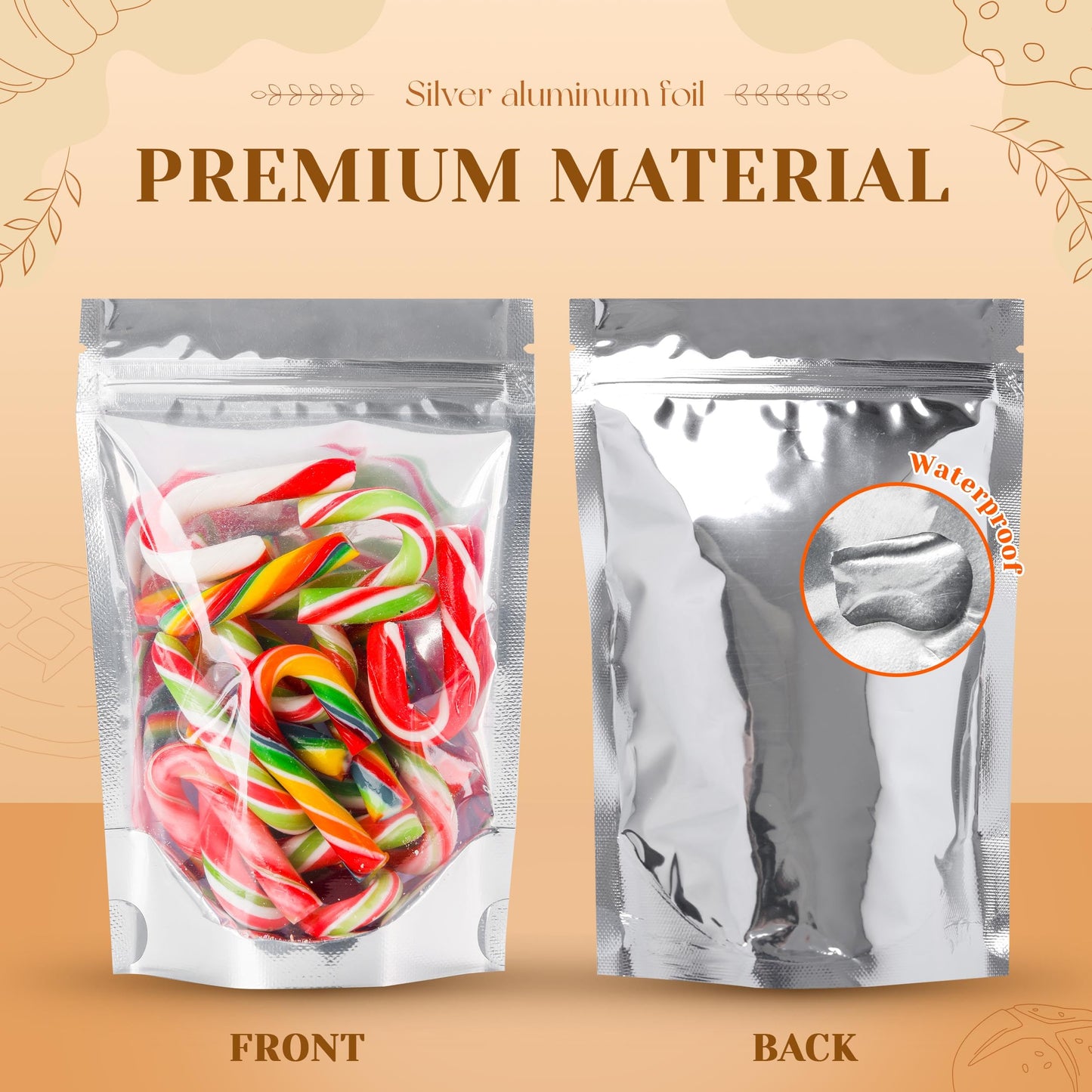 100 Pack 5x8 Mylar Bags for Food Storage and Resealable Stand Up for Small Business Packaging Supplies Great for Party Favor Food Storage