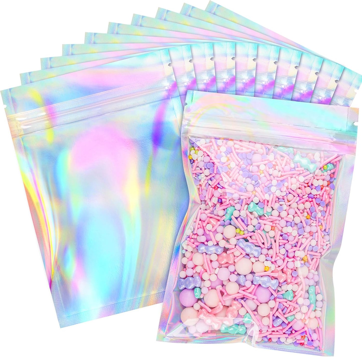 Stand Up Holographic Mylar Bags Resealable Zipper Bags for Small Business Packaging Supplies(100PACK, 6x9IN)