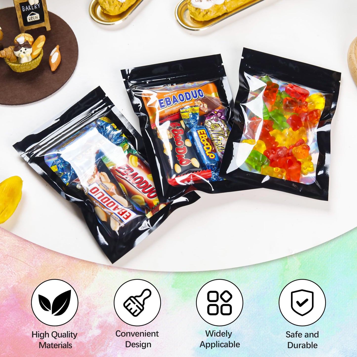 100 Pack 5x8 Mylar Bags for Food Storage and Resealable Stand Up for Small Business Packaging Supplies Great for Party Favor Food Storage