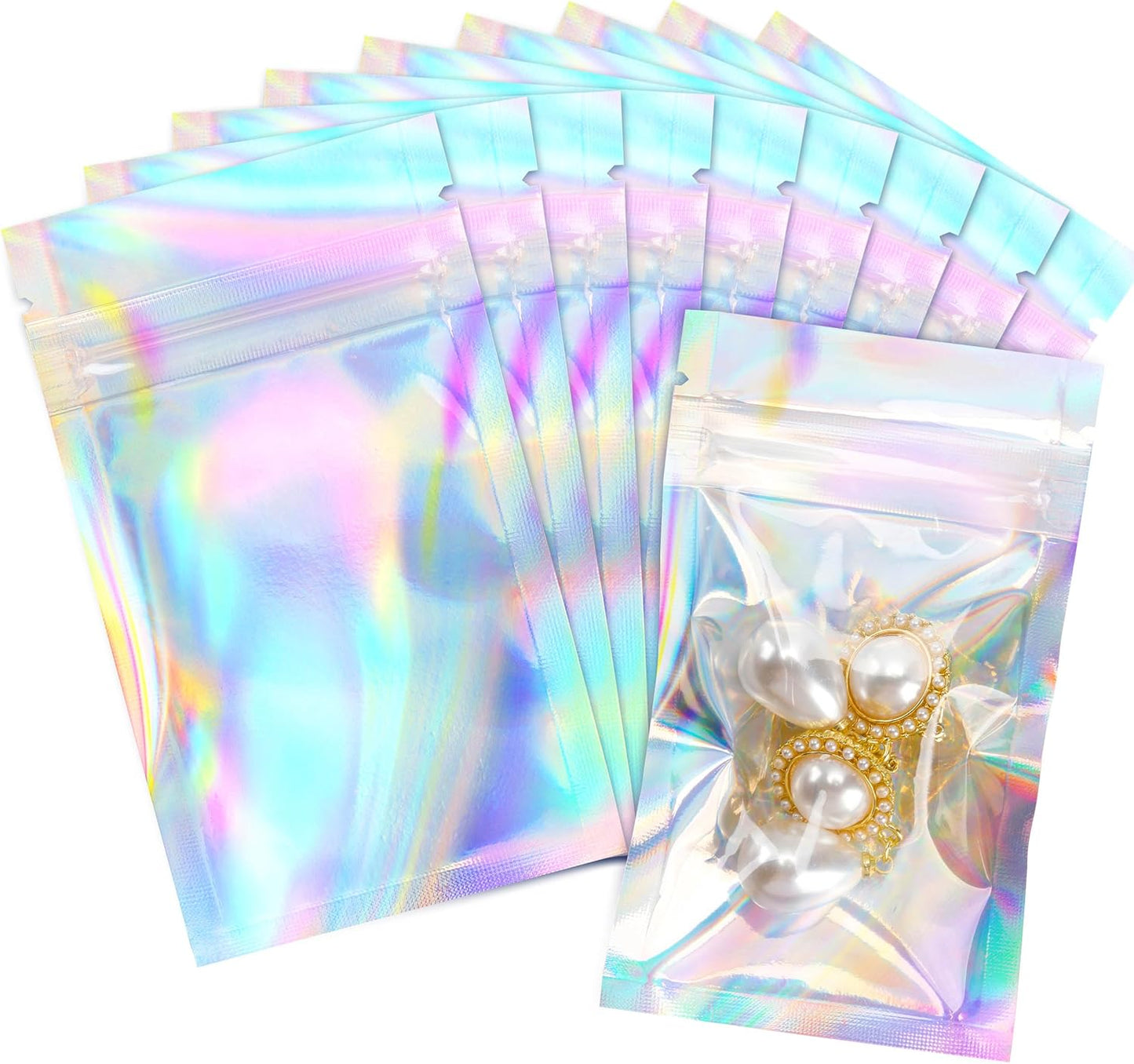 Stand Up Holographic Mylar Bags Resealable Zipper Bags for Small Business Packaging Supplies(100PACK, 6x9IN)