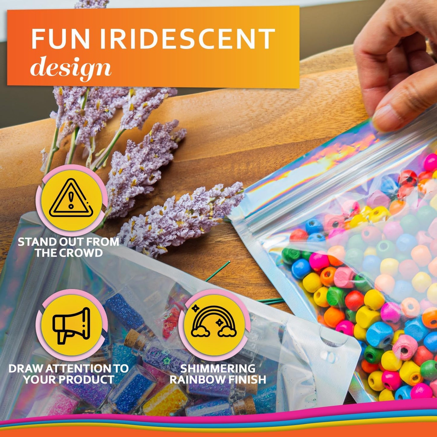 100 Pcs Iridescent Resealable Mylar Bags - 5x7 Inch Ziplock Heat Sealable Stand Up Pouches Parties Small Business Packaging