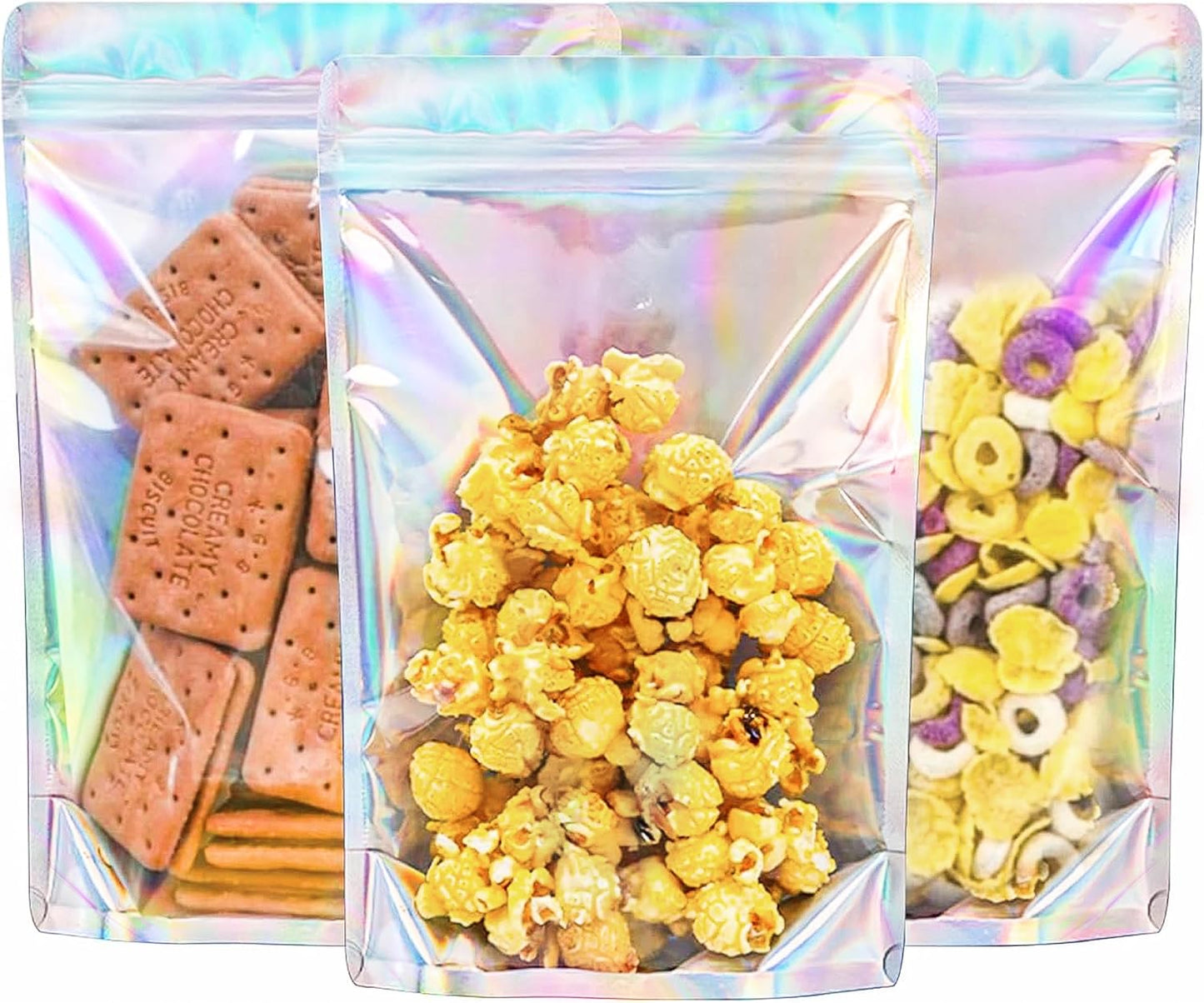 Stand Up Holographic Mylar Bags Resealable Zipper Bags for Small Business Packaging Supplies(100PACK, 6x9IN)