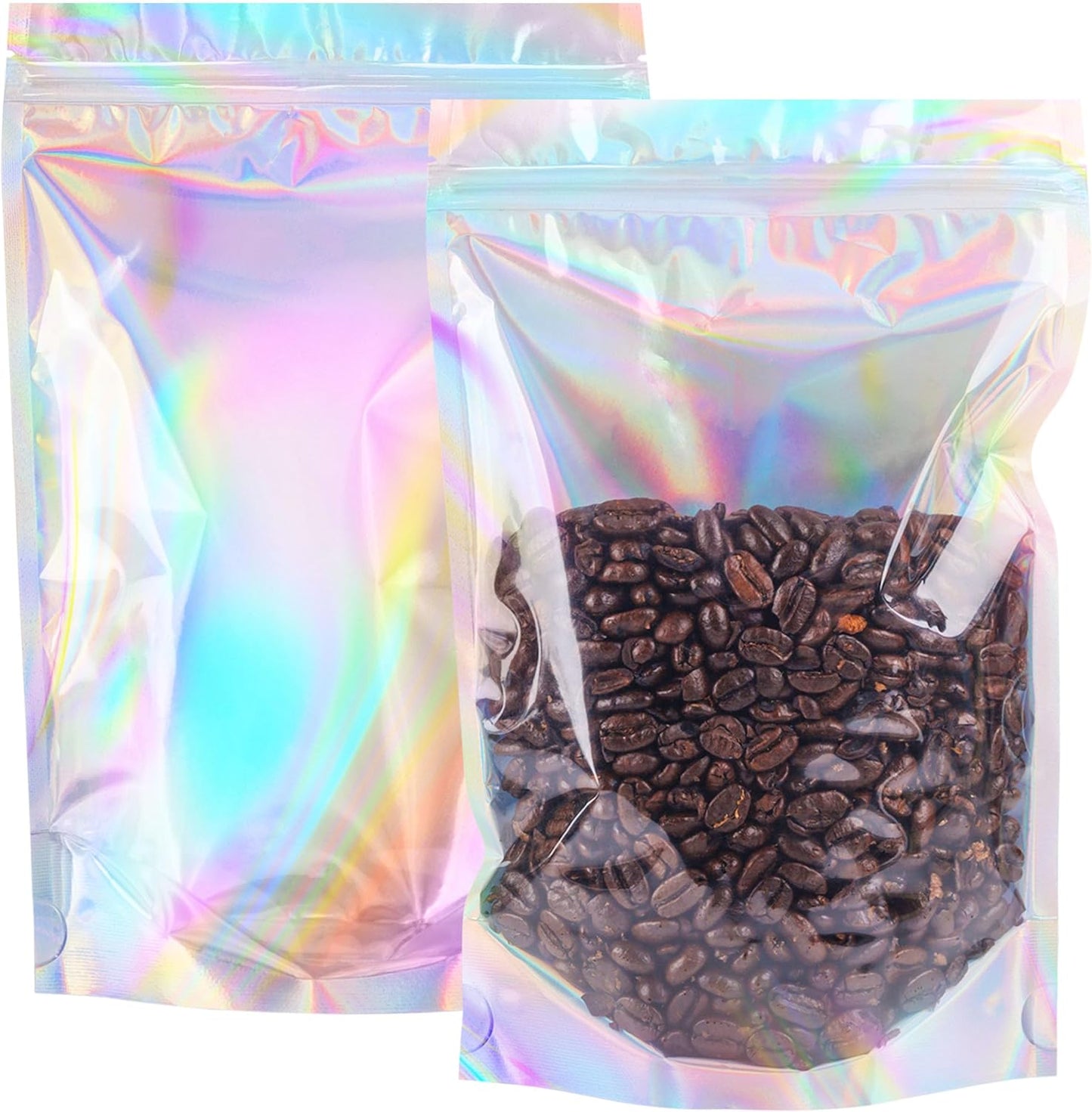 Stand Up Holographic Mylar Bags Resealable Zipper Bags for Small Business Packaging Supplies(100PACK, 6x9IN)