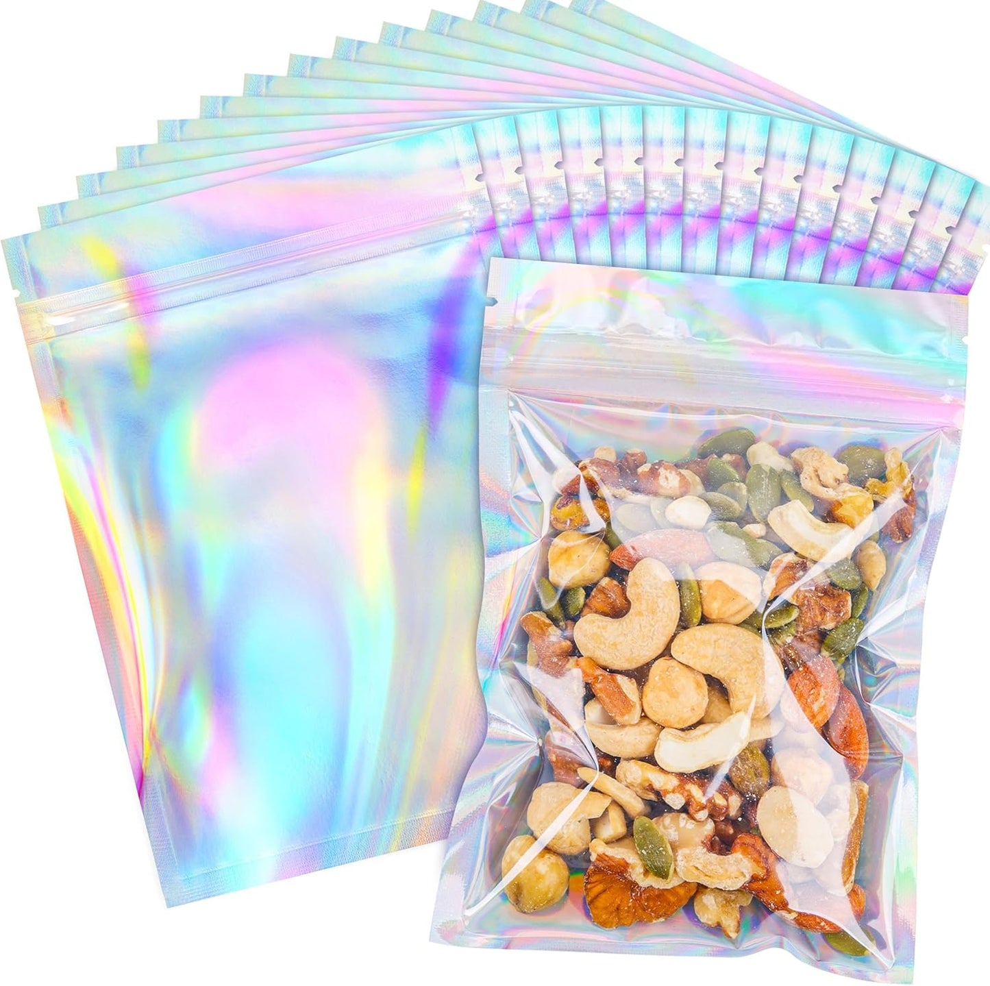 Stand Up Holographic Mylar Bags Resealable Zipper Bags for Small Business Packaging Supplies(100PACK, 6x9IN)