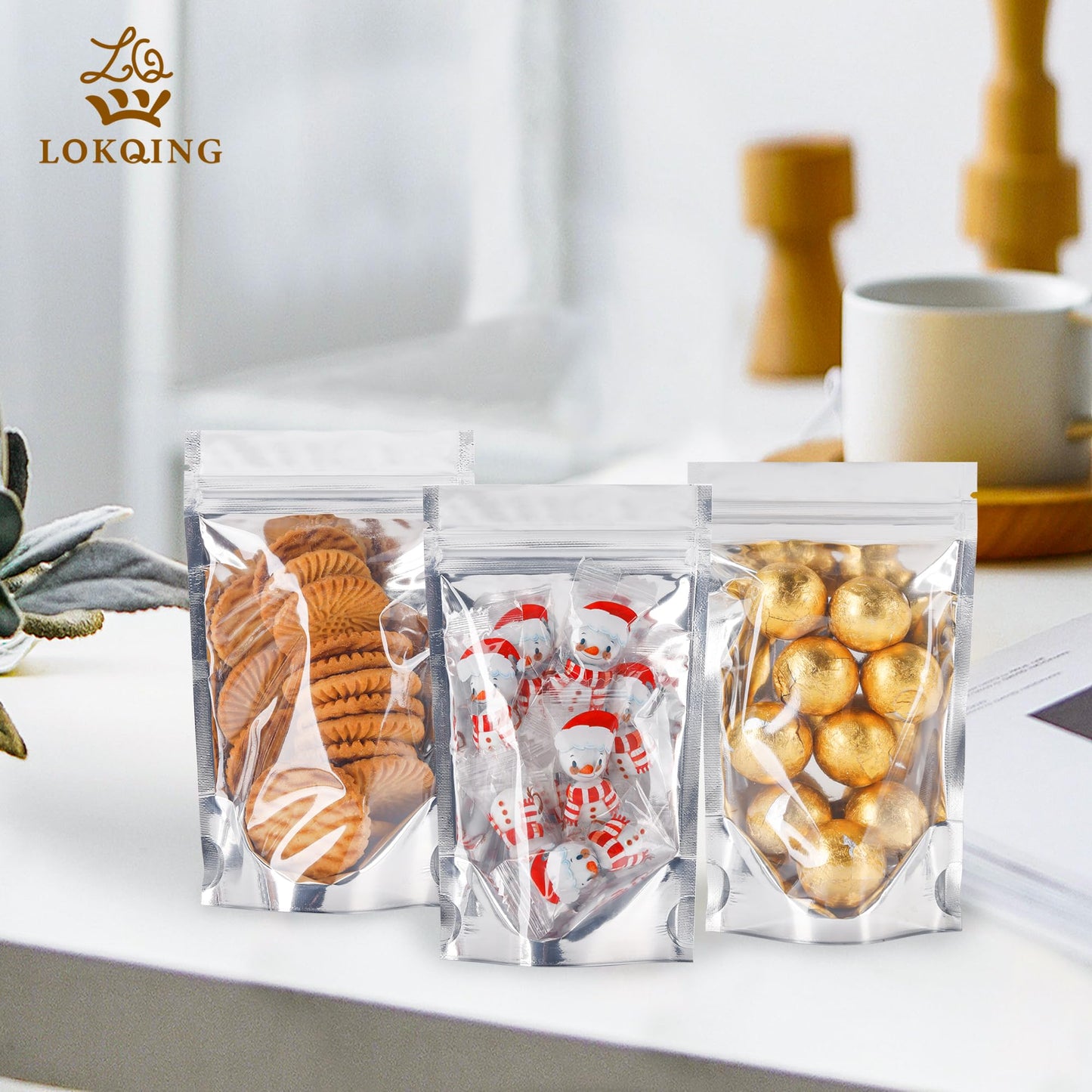 100 Pack 5x8 Mylar Bags for Food Storage and Resealable Stand Up for Small Business Packaging Supplies Great for Party Favor Food Storage