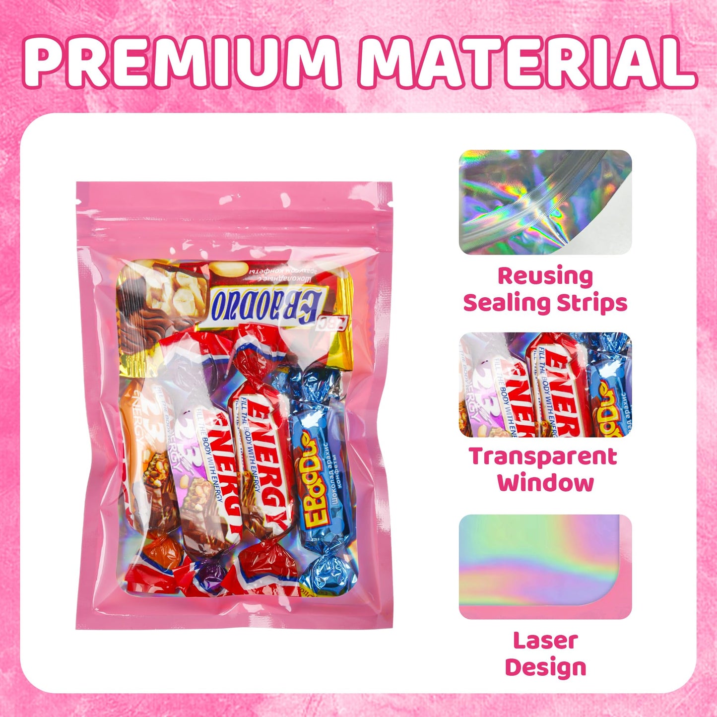 100 Pack 5x8 Mylar Bags for Food Storage and Resealable Stand Up for Small Business Packaging Supplies Great for Party Favor Food Storage