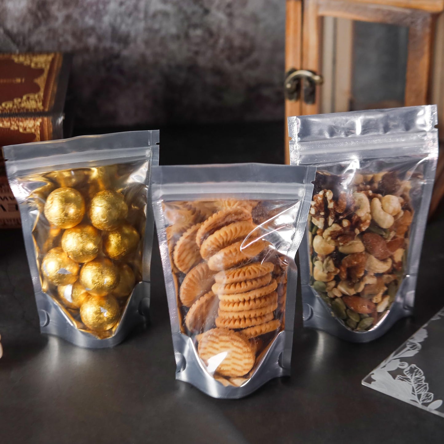100 Pack 5x8 Mylar Bags for Food Storage and Resealable Stand Up for Small Business Packaging Supplies Great for Party Favor Food Storage