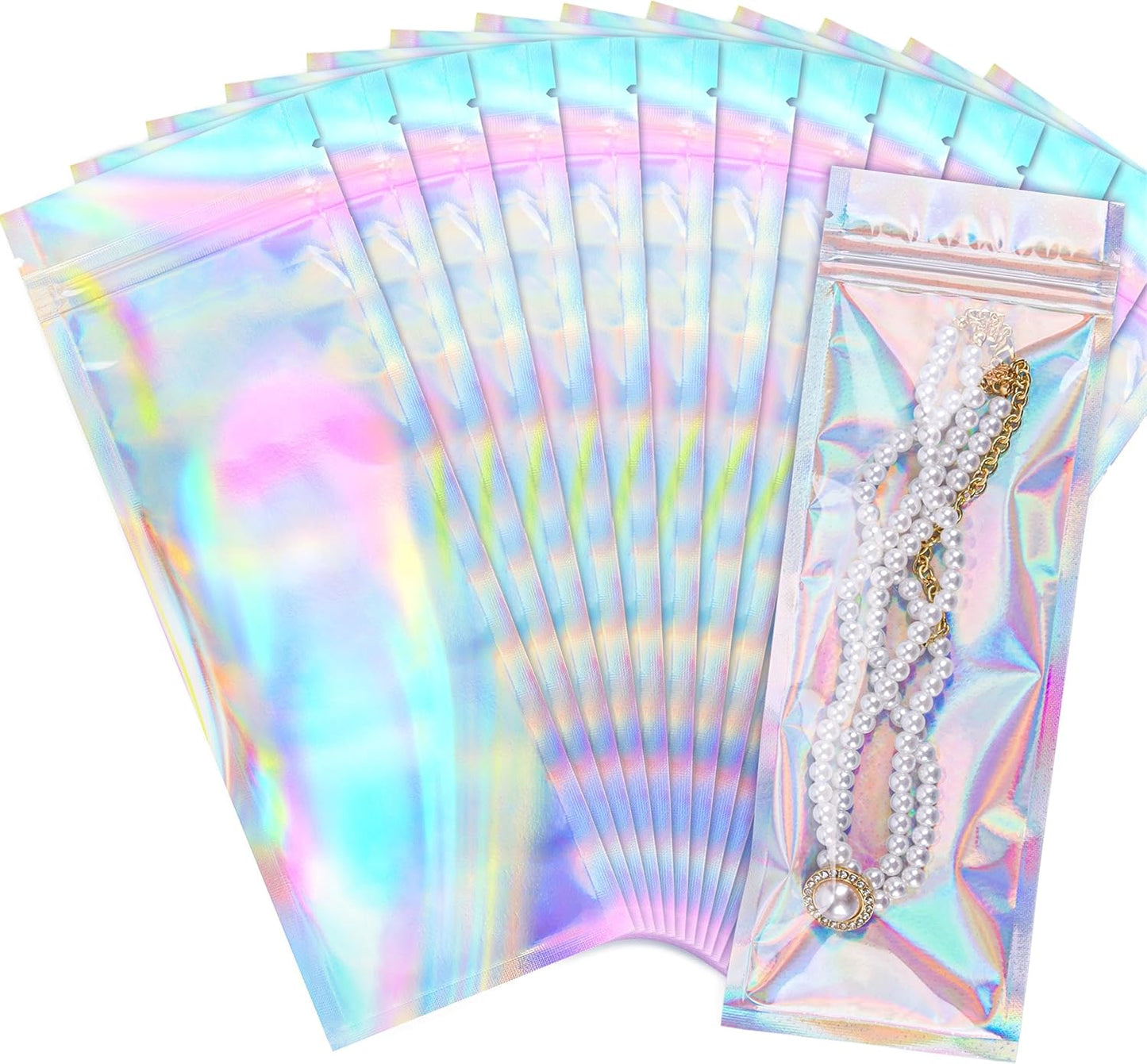 Stand Up Holographic Mylar Bags Resealable Zipper Bags for Small Business Packaging Supplies(100PACK, 6x9IN)