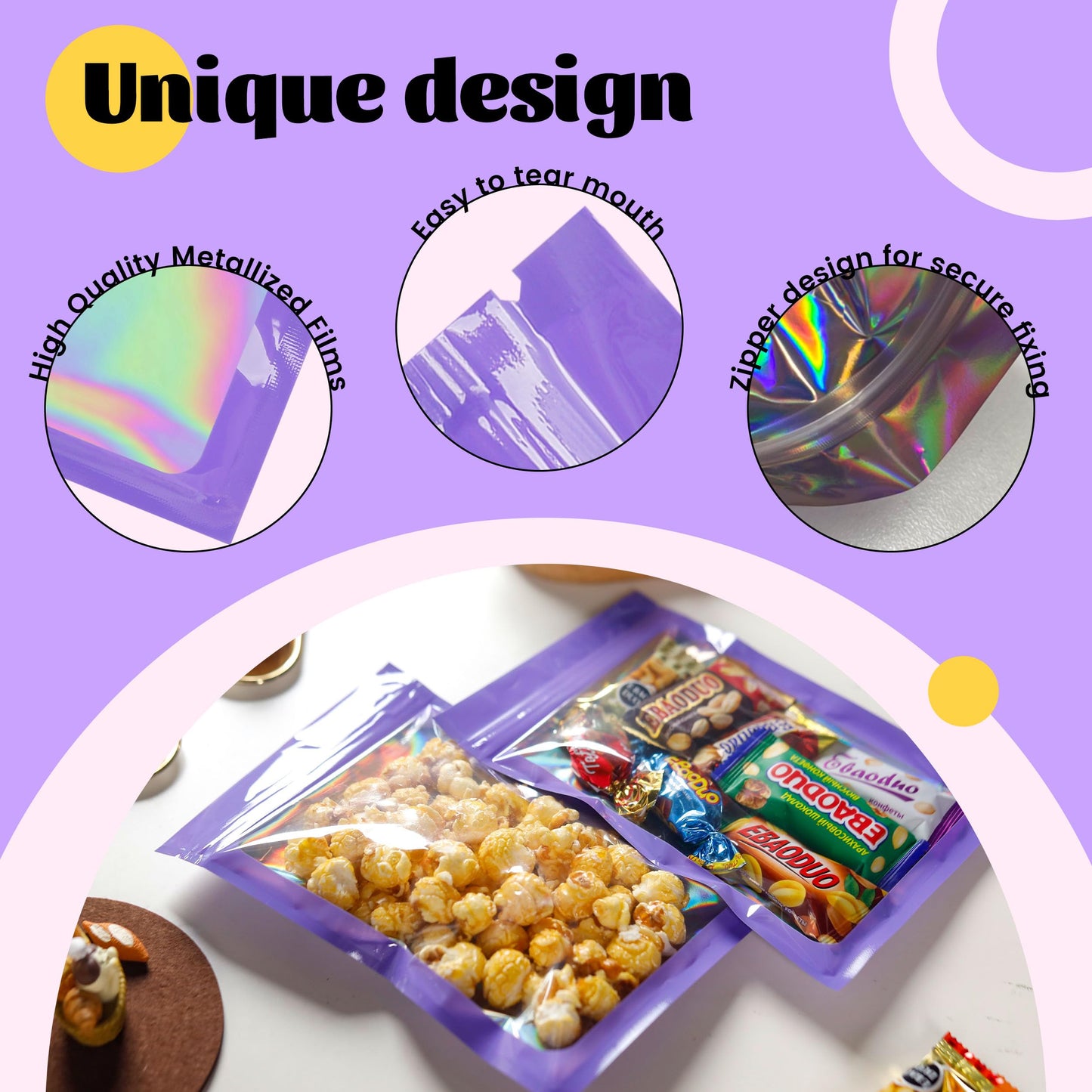 100 Pack 5x8 Mylar Bags for Food Storage and Resealable Stand Up for Small Business Packaging Supplies Great for Party Favor Food Storage