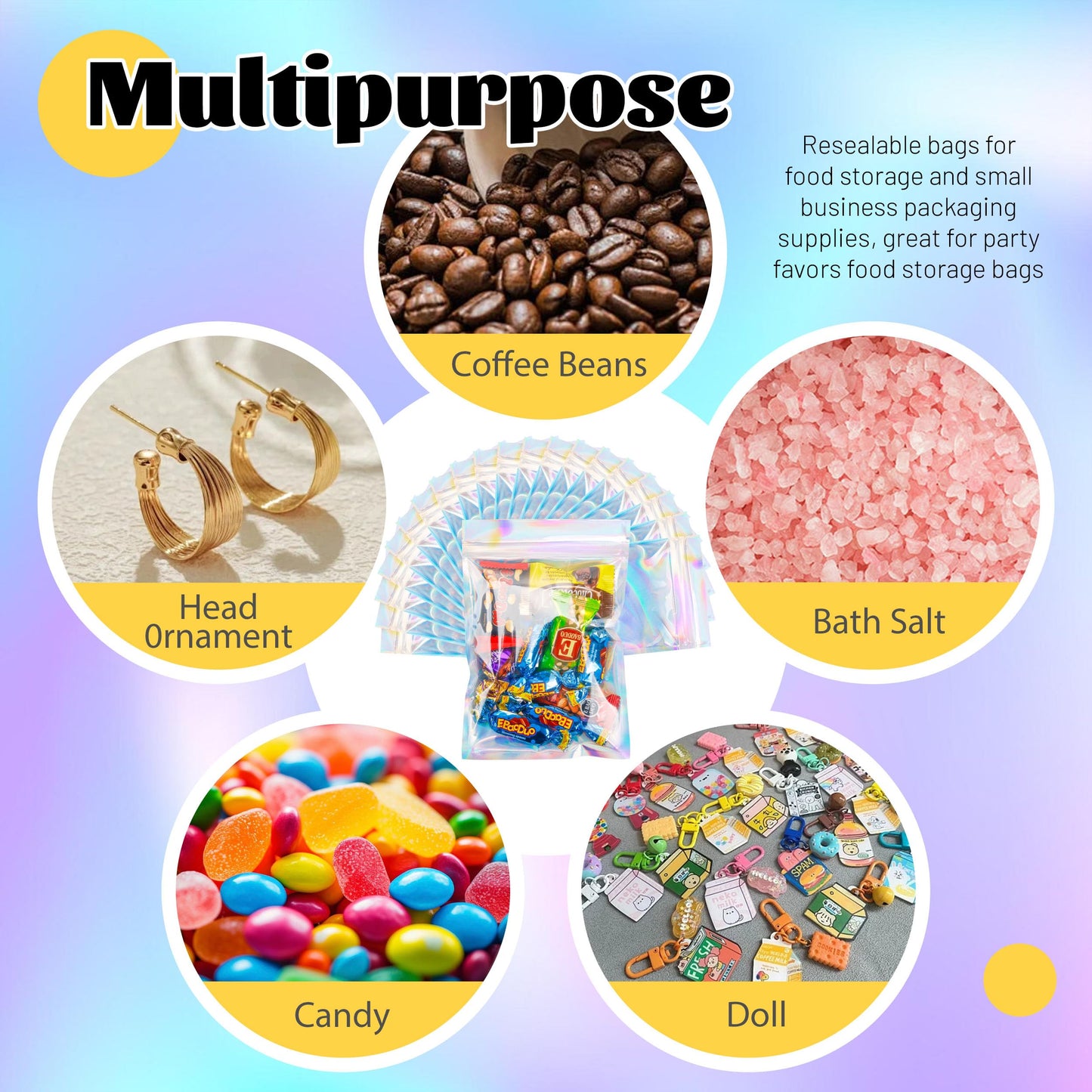 100 Pack 5x8 Mylar Bags for Food Storage and Resealable Stand Up for Small Business Packaging Supplies Great for Party Favor Food Storage