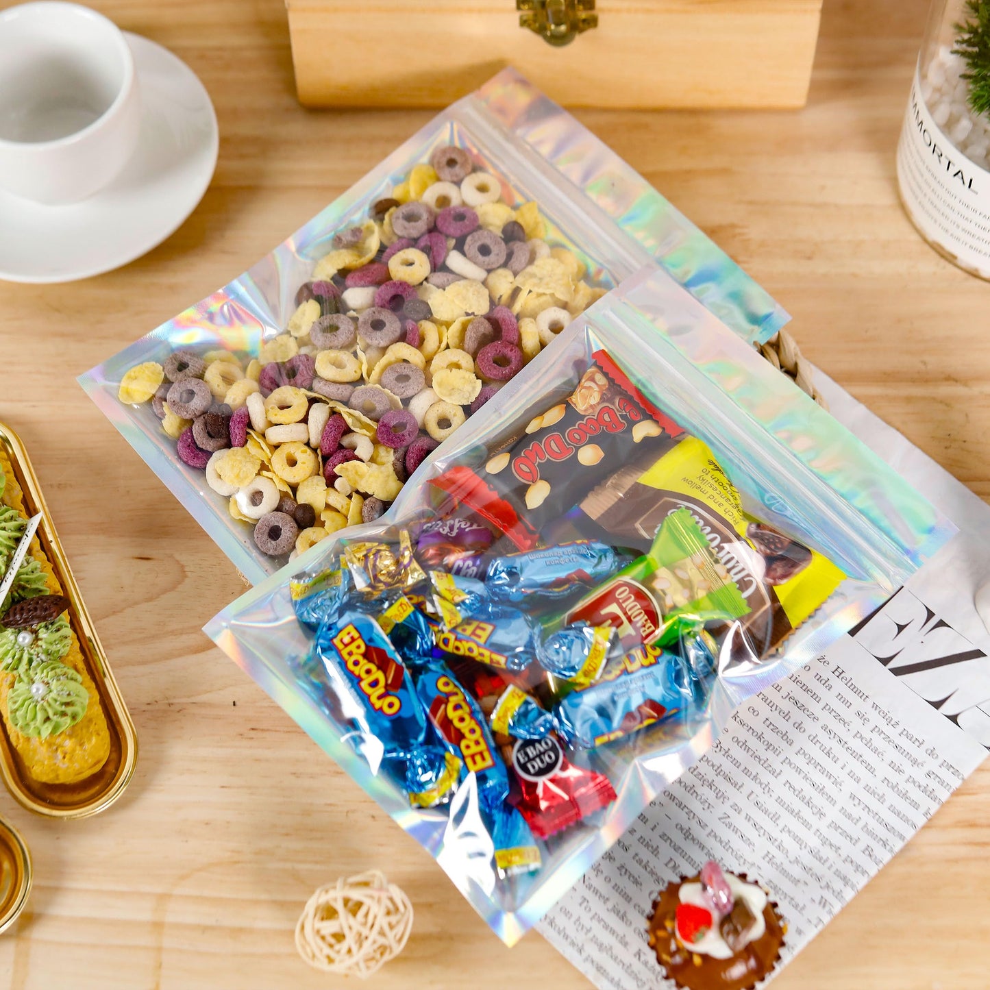 100 Pack 5x8 Mylar Bags for Food Storage and Resealable Stand Up for Small Business Packaging Supplies Great for Party Favor Food Storage